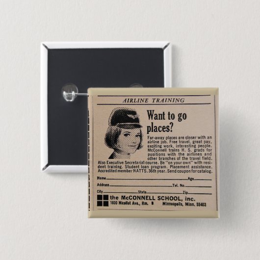 Vintager Stewardess-Flugbegleiter Button (Vorne & Hinten)