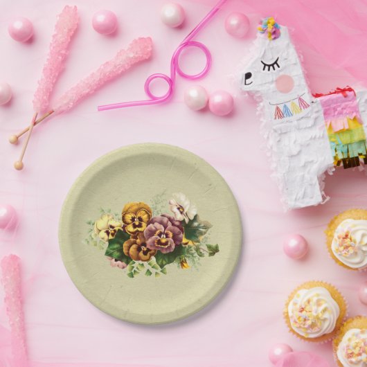 Vintager Stiefmütterchen-Blumenstrauß Pappteller (Party)