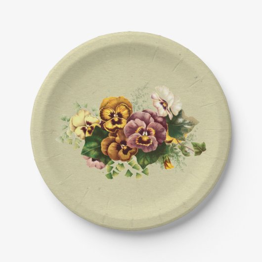 Vintager Stiefmütterchen-Blumenstrauß Pappteller (Vorderseite)