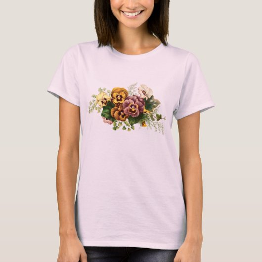 Vintager Stiefmütterchen-Blumenstrauß T-Shirt (Vorderseite)