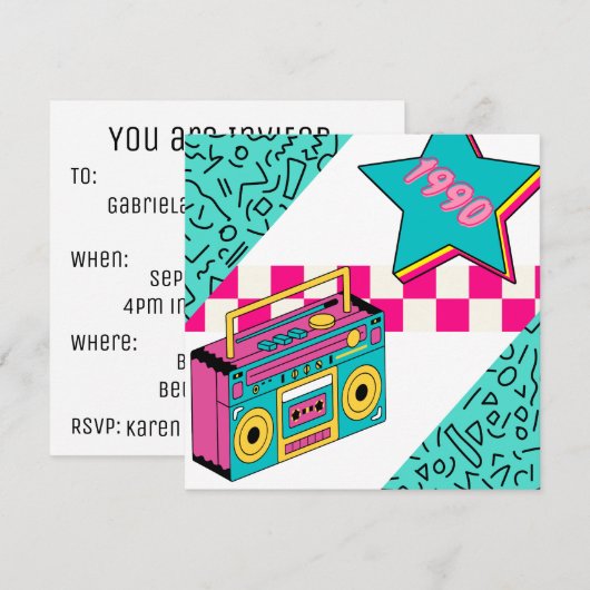 Vintager Stil 1990 Stereo Einladung (Vorne/Hinten)