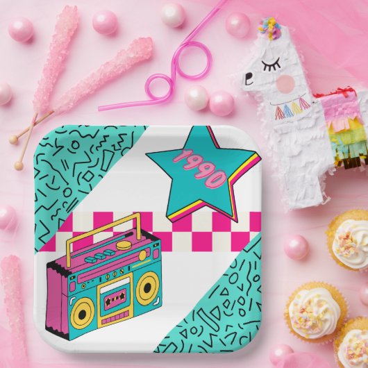 Vintager Stil 1990 Stereo Pappteller (Party)