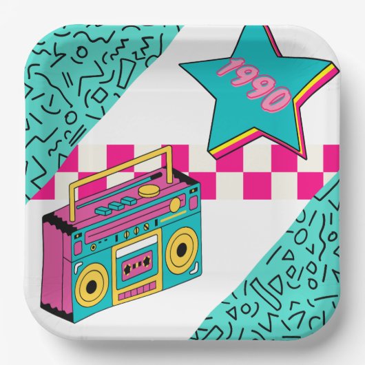 Vintager Stil 1990 Stereo Pappteller (Vorderseite)