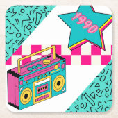 Vintager Stil 1990 Stereo Rechteckiger Pappuntersetzer (Vorderseite)