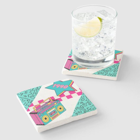 Vintager Stil 1990 Stereo Steinuntersetzer (Seitenansicht)