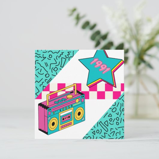 Vintager Stil 1991 Stereo Einladung (Stehend Vorderseite)