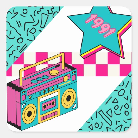 Vintager Stil 1991 Stereo Quadratischer Aufkleber (Vorderseite)