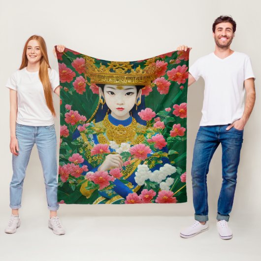 Vintager Stil Abstraktes Asiatisches Mädchen mit B Fleecedecke (Beispiel)