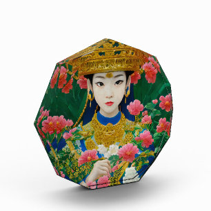 Vintager Stil Abstraktes Asiatisches Mädchen mit B Fotoblock