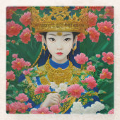 Vintager Stil Abstraktes Asiatisches Mädchen mit B Glasuntersetzer (Vorderseite)