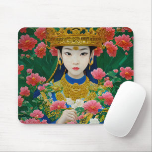 Vintager Stil Abstraktes Asiatisches Mädchen mit B Mousepad