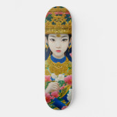 Vintager Stil Abstraktes Asiatisches Mädchen mit B Skateboard (Vorderseite)