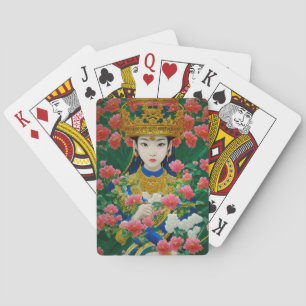 Vintager Stil Abstraktes Asiatisches Mädchen mit B Spielkarten