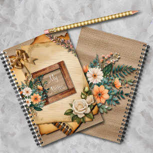 Vintager Stil Alte Papierfloral auf Hessian Notizblock