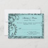 Vintager Stil Aqua Blues Hochzeit RSVP (Vorderseite)