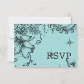 Vintager Stil Aqua Blues Hochzeit RSVP (Rückseite)
