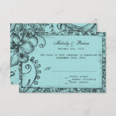 Vintager Stil Aqua Blues Hochzeit RSVP (Vorne/Hinten)