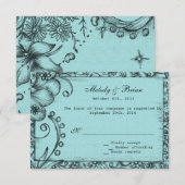 Vintager Stil Aqua Blues Hochzeit RSVP Karte (Vorne/Hinten)