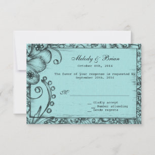 Vintager Stil Aqua Blues Hochzeit RSVP Karte