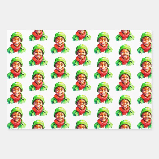 Vintager Stil Aquarellkinder Weihnachten Geschenkpapier Set (Vorderseite 3)