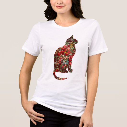 Vintager Stil Blumenmuster Art Cat T - Shirt (Vorderseite)