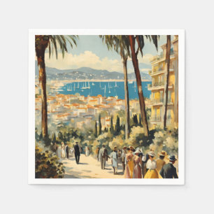 Vintager Stil Cannes Französisch Reisen Wasserfarb Serviette