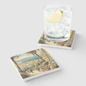 Vintager Stil Cannes Französisch Reisen Wasserfarb Steinuntersetzer (Seitenansicht)