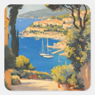 Vintager Stil Cote D'Azur Französisch Reisen Maler Quadratischer Aufkleber