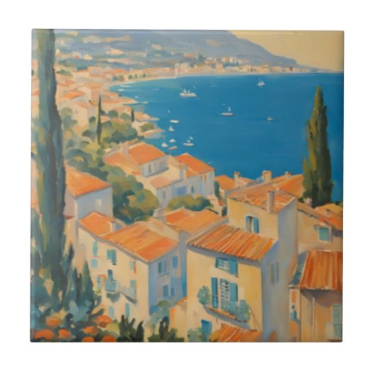 Vintager Stil Cote d'Azur Französisch Reisen Wasse Fliese (Vorderseite)