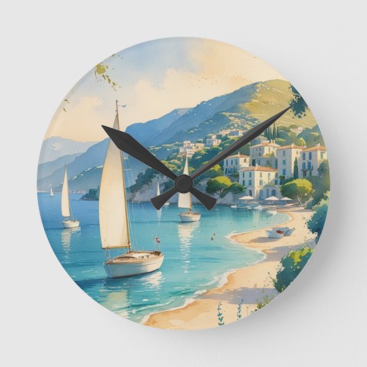 Vintager Stil Cote D'Azur Runde Wanduhr (Vorderseite)