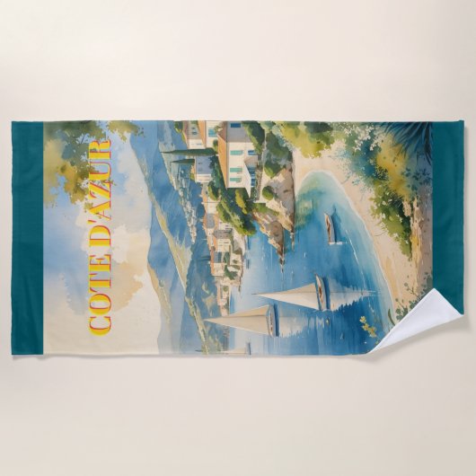 Vintager Stil Cote D'Azur Strandtuch (Vorderseite)