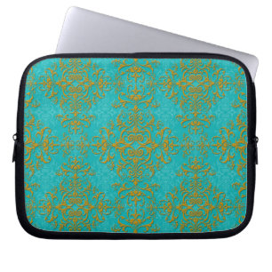 Vintager Stil Damask Türkis Aqua Gold Muster Laptopschutzhülle