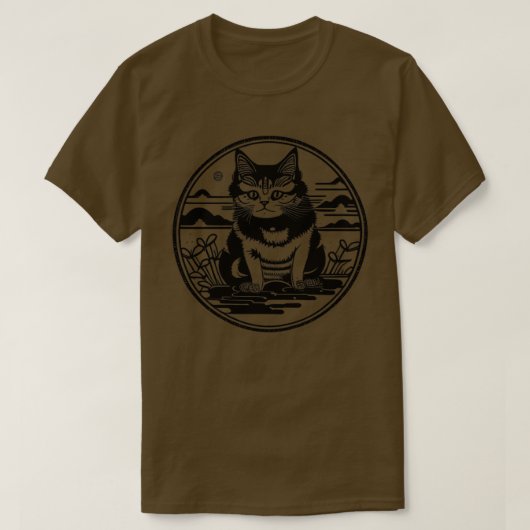 Vintager Stil der japanischen Katze T-Shirt (Design vorne)