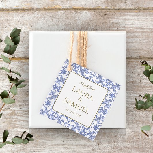 Vintager Stil Dusty Blue Gemustert Geschenkanhänger