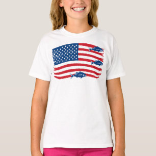 Vintager Stil Fischen American Flag Red Blue T-Shirt