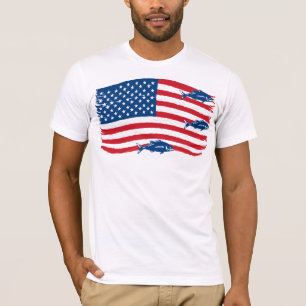 Vintager Stil Fischen American Flag Red Blue T-Shirt