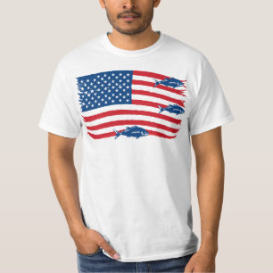 Vintager Stil Fischen American Flag Red Blue T-Shirt