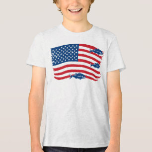 Vintager Stil Fischen American Flag Red Blue Tri-Blend Shirt