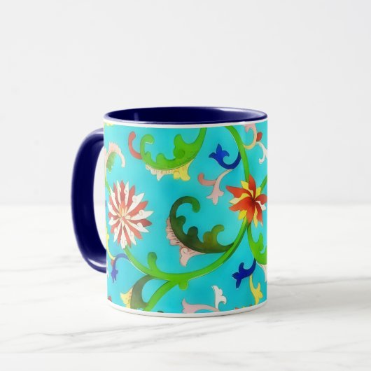 Vintager Stil Floral Aquamarin Art Tasse Cup (Vorderseite Links)