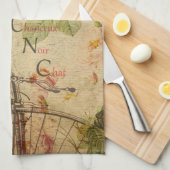 Vintager Stil Französisch Schwarze Katze Ephemera Geschirrtuch (Viertel Falte)