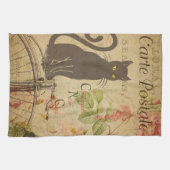 Vintager Stil Französisch Schwarze Katze Ephemera Geschirrtuch (Horizontal)
