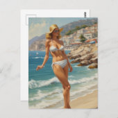 Vintager Stil Französische Riviera Reisen Beach Gi Postkarte (Vorne/Hinten)