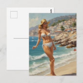 Vintager Stil Französische Riviera Reisen Beach Gi Postkarte (Vorne/Hinten)