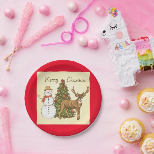 Vintager Stil Frohe Weihnachten Pappteller (Party)