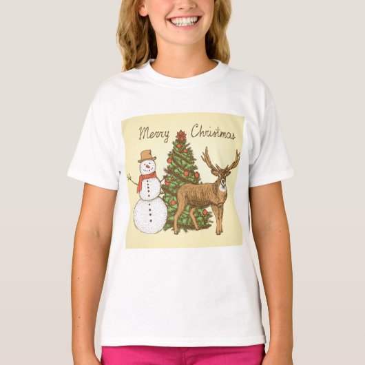 Vintager Stil Frohe Weihnachten T-Shirt (Vorderseite)