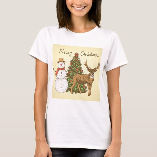 Vintager Stil Frohe Weihnachten T - Shirt (Vorderseite)