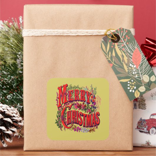 Vintager Stil Frohe Weihnachtsfeiertage Gruß Quadratischer Aufkleber (Feiertag)