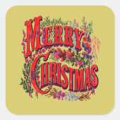 Vintager Stil Frohe Weihnachtsfeiertage Gruß Quadratischer Aufkleber (Vorderseite)