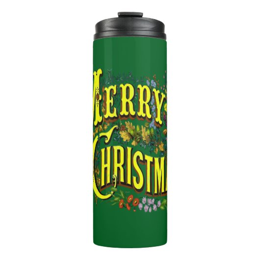 Vintager Stil Frohe Weihnachtsfeiertage Gruß Thermosbecher (Vorderseite)