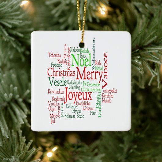 Vintager Stil frohe Weihnachtsübersetzung Word Keramikornament (Baum)